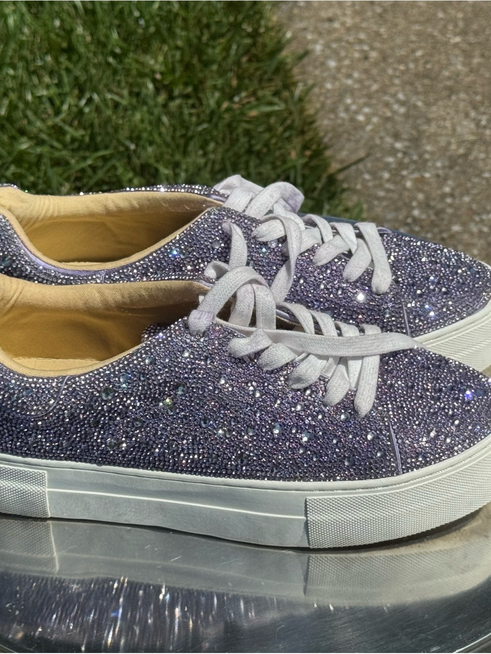 Betsy Johnson Sydny Sneaker Shoe Rhinestone Silver Thick White Platform 9M - Picture 6 of 13